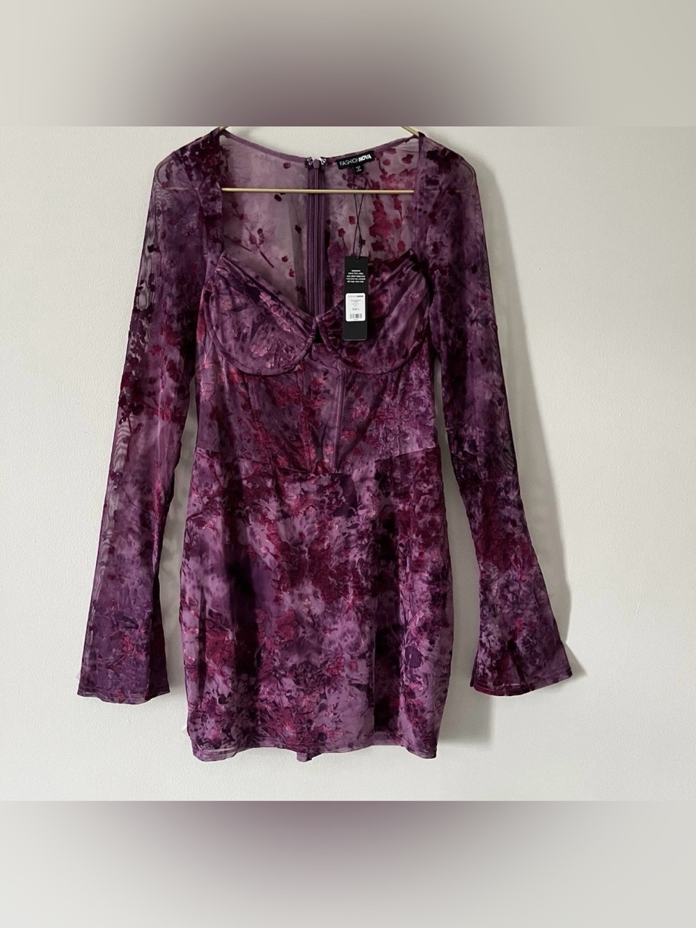 NWT FashionNova Purple Sheer Burnout Velvet Fairy Whimsigoth Corset MiniDress L